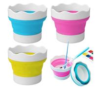 Paint Brush Washer, 3 Pcs Foldable Water Pot for Painting, Silicone Paint Water Pot, Suitable for Watercolour, Acrylic and Oil Painting (Blue/Pink/Yellow)