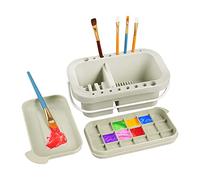Paint Brush Washer Pot Multifunctional Paint Brush Cleaner Pot Plastic Artist Paint Brush Washing Bucket with Lid Palette and 16 Hole Brush Holder for Oil Acrylic Watercolors Painting Gray