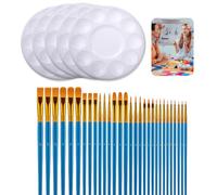 Paint Brushes,30pcs Face Paint Brushes & 5pcs 10 Well White Round Artist palette,Paint brush for Decorations, Models, Figurines, Nail Art