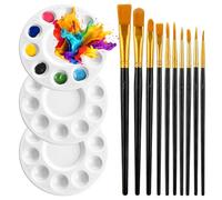 Paint Brushes Palette Set, 10PCS Black Paint Brushes & 3PCS Round Plastic Paint-Palettes, Nylon Hair Paintbrush (Assorted Sizes & Shapes) for Acrylic, Oil, Watercolor, Gouache, Tempera, Body Painting