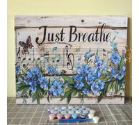 Paint by Number Blue Flowers with Butterfly DIY Painting Canvas with Brushes Acrylic Paints Sign Just Breathe with Musical Note Paint by Numbers for Adults and Kids Beginner 16x20 Inch(without Frame)