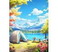 Paint by Number for Adult,Mountains Spring Trees DIY Oil Painting Kits on Canvas for Beginner,with Brushes and Acrylic Pigment,Paint by Numbers Arts and Crafts Kit for Home Decor with Frame,45x60cm