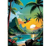 Paint by Number for Adult,Palm Trees Sunrise DIY Oil Painting Kits on Canvas for Beginner,with Brushes and Acrylic Pigment,Paint by Numbers Arts and Crafts Kit for Home Decor with Frame,50x65cm