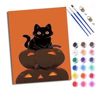 Paint by Number for Adults Beginner Canvas Black cat Sitting on a Pile of Pumpkins Choice for Birthday Anniversary or Any Festival DIY Acrylic Painting Kit for Room Decor 16x20 inch with Frame