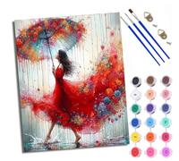 Paint by Number for Adults Beginner Canvas Dancer in a red dress with a floral umbrella Choice for Birthday Anniversary or Any Festival Acrylic Painting Kit for Room Decor 16x20 inch With frame