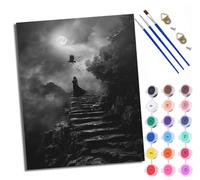 Paint by Number for Adults Beginner Canvas Figure on The Stairs at Moonlit Night Choice for Birthday Anniversary or Any Festival DIY Acrylic Painting Kit for Room Decor 16x20 inch with Frame
