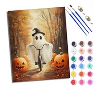 Paint by Number for Adults Beginner Canvas Ghost and Pumpkin on a Bicycle Choice for Birthday Anniversary or Any Festival DIY Acrylic Painting Kit for Room Decor 16x20 inch with Frame