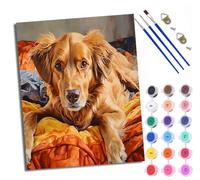 Paint by Number for Adults Beginner Canvas Golden Retriever lies on the bed, waiting for the visitor. Choice for Anniversary or Any Festival Acrylic Painting Kit for Room Decor 16x20 inch Frameless