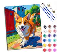 Paint by Number for Adults Beginner Canvas Happy Corgi on The Trail Choice for Birthday Anniversary or Any Festival DIY Acrylic Painting Kit for Room Decor 16x20 inch with Frame