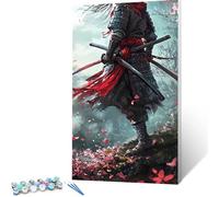 Paint by Number for Adults Beginner Canvas Japanese Samurai Painting by Numbers Kits Flower Adult Crafts Canvas Wall Art 16x32 Inch, DIY Using Acrylic Paint Brushes Painting for Home Decor Gifts 6744