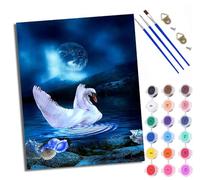 Paint by Number for Adults Beginner Canvas Swans playing in the water on a moonlit night Choice for Birthday Anniversary or Any Festival DIY Acrylic Painting Kit for Room Decor 16x20 inch Frameless