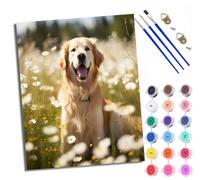 Paint by Number for Adults Beginner Canvas The golden retriever in the flower field smiled broadly. Choice for Anniversary or Any Festival Acrylic Painting Kit for Room Decor 16x20 inch Frameless