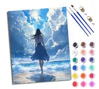 Paint by Number for Adults Beginner Canvas Walking on The Beach Choice for Birthday Anniversary or Any Festival DIY Acrylic Painting Kit for Room Decor 16x20 inch with Frame