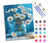 Paint by Number for Adults Beginner Canvas White Daisy Flowers in vase Choice for Birthday Anniversary or Any Festival DIY Acrylic Painting Kit for Room Decor 16x20 inch with Frame