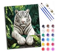 Paint by Number for Adults Beginner Canvas White Tiger in The Woods Choice for Birthday Anniversary or Any Festival DIY Acrylic Painting Kit for Room Decor 16x20 inch with Frame