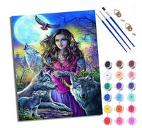 Paint by Number for Adults Beginner Canvas Woman with Wolf on Moonlit Night Choice for Birthday Anniversary or Any Festival DIY Acrylic Painting Kit for Room Decor 16x20 inch Frameless