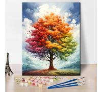 Paint by Number for Adults Beginner, Colorful Tree Paint Number Kits, The Seasonal Variation of A Tree Oil Painting for Adults, 16"x20" Color by Number Adult Paint by Numbers Kits