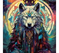 Paint by Number for Adults Beginner,DIY Oil Painting by Number On Canvas Arts and Crafts for Home Wall Decor 16X16 Inch,Ancient Egypt Style Color Wolf Magic Circle,with Frame