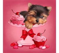Paint by Number for Adults Beginner,DIY Oil Painting by Number On Canvas Arts and Crafts for Home Wall Decor 16X16 Inch,Yorkshire Terrier and Sweet Desserts,Frameless