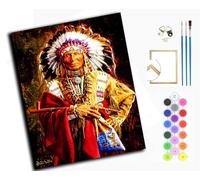 Paint by Number for Adults Beginner,DIY Oil Painting by Number On Canvas Arts and Crafts for Home Wall Decor 20x16 Inch,Traditional Indian Old Primitive Tribe,with Frame