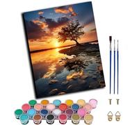 Paint by Number for Adults Beginner,DIY Oil Painting by Number On Canvas Arts and Crafts for Home Wall Decor 20x16 Inch,Lonely Tree at Sunset,Frameless