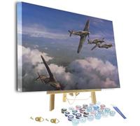 Paint by Number for Adults Beginner Fighter War Airplane Framed and Easel,Adults Paint by Number Kits for Beginners On Canvas,