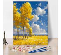 Paint by Number for Adults Birch Forest Paint Number Kits DIY Acrylic Painting for Adults Yellow Trees Paint by Numbers Adults' Paint-by-Numbers Kits Arts Craft Wall Decor(16"x20", Frameless)