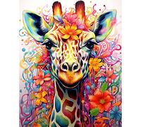 Paint by Number for Adults Colorful Giraffe Animal Oil Painting Kits on Canvas Easy to Paint Artwork with Brushes Acrylic Pigment Graffiti Digital Painting for Home Wall Decor 16x20inch (Framed)