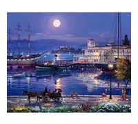 Paint by Number for Adults,DIY Paint by Numbers Canvas Oil Painting Kits for Kids or Beginner with Brushes Acrylic Pigment Drawing Home Wall Decoration Gifts Town Boat Harbor Scenery 20x26in Framed