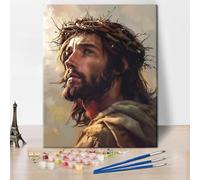 Paint by Number for Adults, Jesus Christ with Crown of Thorns on His Head Paint by Numbers Kit with Brushes and Pigment, Jesus Oil Painting on Canvas for Wall Decoration, 16"x20"(Frameless)