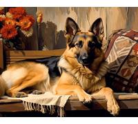 Paint by Number for Adults on Canvas,German Shepherd Dog Resting On Chair,Beginner to Advanced Number Painting Kit-Kits Include Acrylic Paints,Brushes(Without Frame,16x20 Inch)