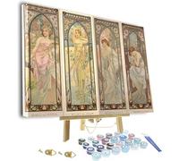 Paint by Number for Adults,Painting by Painting by Alphonse Mucha The Times of The Day Framed and Easel,Adults Paint by Number Kits for Beginners On Canvas,