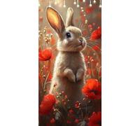 Paint by Number for Adults Rabbit Paint by Numbers Poppy DIY Canvas Oil Painting Kit with Brushes and Acrylic Pigment, Large Painting by Numbers for Adults 45X90cm Without Frame for Home Decor W6-621