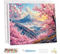 Paint by Number for Adults with Frame, Cherry Blossoms Painting by Numbers Kits for Beginners, Paint by Number Adults Kits on Canvas, Valley Oil Painting Kit, for Home Wall Decor 80x100cm YF-4950