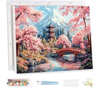 Paint by Number for Adults with Frame, Cherry Blossoms Painting by Numbers Kits for Beginners, Paint by Number Adults Kits on Canvas, Valley Oil Painting Kit, for Home Wall Decor 60x80cm YF-4818