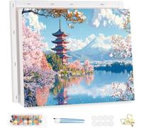 Paint by Number for Adults with Frame, DIY Cherry Blossoms Adults Paint by Number Kits on Canvas, Painting by Numbers, Landscape Oil Painting Kits for Beginners, for Home Wall Decor 30x40cm YF-5029