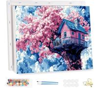 Paint by Number for Adults with Frame, DIY Cherry Blossoms Adults Paint by Number Kits on Canvas, Painting by Numbers, Landscape Oil Painting Kits for Beginners, for Home Wall Decor 30x40cm YF-5049