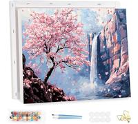 Paint by Number for Adults with Frame, DIY Cherry Blossoms Adults Paint by Number Kits on Canvas, Painting by Numbers Kit, Fall Oil Painting Kits for Beginners, for Home Wall Decor 30x40cm YF-4993