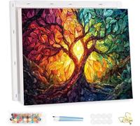 Paint by Number for Adults with Frame, DIY Tree of Life Adults Paint by Number Kits on Canvas, Painting by Numbers Kit, Landscape Oil Painting Kits for Beginners, for Home Wall Decor 80x100cm YF-5103