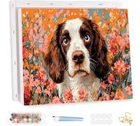 Paint by Number for Adults with Frame, Dog Painting by Numbers Kits for Children Beginners, Paint by Number Adults Kits on Canvas, Flowers Oil Painting Crafts Kit, for Home Wall Decor 30x40cm YF-5092