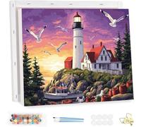 Paint by Number for Adults with Frame, Lighthouse Painting by Numbers Kits for Beginners, Paint by Number Adults Kits on Canvas, Landscape Oil Painting Crafts Kit, for Home Wall Decor 30x40cm YF-5112
