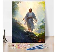 Paint by Number Jesus DIY Paint by Number Kits Jesus Walking in the Woods Oil Painting by Numbers for Adults Beginners Jesus God Painting Acrylic Paint Crafts for Home Decor Frameless 16x20 Inch