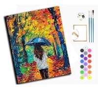 Paint by Number Kit for Adults Beginner,DIY Acrylic Hand Oil Paintin Kits on Canvas Art Crafts for Home，16 x20 inch，Autumn Rain and Falling Leaves,with Frame