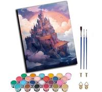 Paint by Number Kit for Adults Beginner,DIY Acrylic Hand Oil Paintin Kits on Canvas Art Crafts for Home，16 x20 inch，Cliffside Sunset Castle,Frameless
