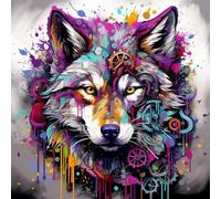 Paint by Number Kit for Adults Beginner,DIY Acrylic Hand Oil Paintin Kits On Canvas Art Crafts for Home，16 X16 Inch，Colorful Pruple Wolf Rose，Steam Punk,with Frame