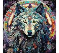 Paint by Number Kit for Adults Beginner,DIY Acrylic Hand Oil Paintin Kits On Canvas Art Crafts for Home，16 X16 Inch，Ancient Egypt Style Color Wolf Magic Circle,with Frame
