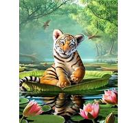Paint by Number Kit for Adults Beginner,DIY Acrylic Hand Oil Paintin Kits on Canvas Art Crafts for Home，16 x20 inch，Pond Lion,Frameless