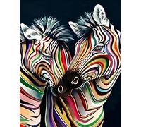 Paint by Number Kit for Adults Beginner,DIY Acrylic Hand Oil Paintin Kits on Canvas Art Crafts for Home,16 x20 inch,Two Colorful Zebras,Frameless