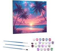 Paint by Number Kits for Adults Beginner, Beach Coconut Trees Paint by Numbers Kit On Canvas Adults' Paint-by-Number Kits DIY Oil Painting Kits for Home Wall Decor Art Crafts 60x60cm (Frameless) x-254