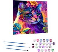 Paint by Number Kits for Adults Beginner, Colorful Cat Paint by Numbers Kit On Canvas Adults' Paint-by-Number Kits DIY Oil Painting Kits for Gift Home Wall Decor Art Crafts 40x40cm (Frameless) x-74